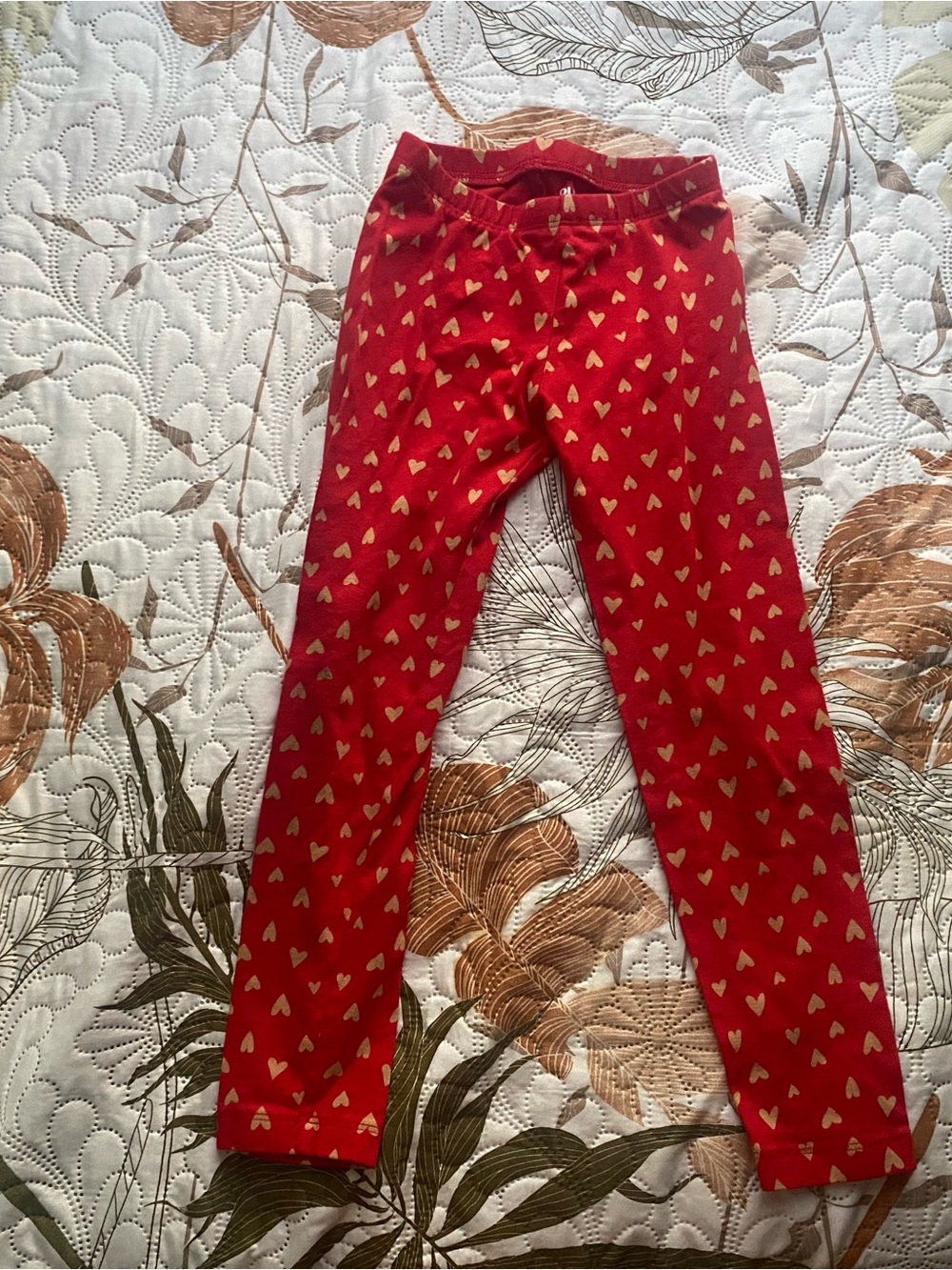 Red Heart-Print Kids Leggings